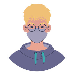 Portrait of a young man in a colourful hoodie. Cartoon teenager avatar. Flat style illustration. 