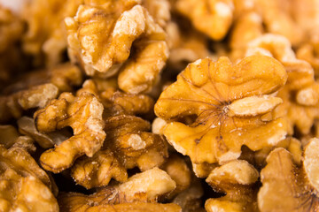Walnuts, a bunch of peeled walnuts closeup