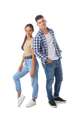 Smiling young couple on white