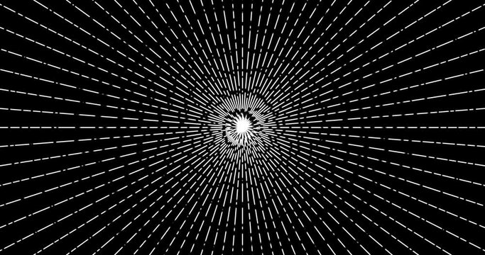 A black-and-white blank for a design with rays in the form of interrupted lines. Animated background for the overlay with stripes coming from the center