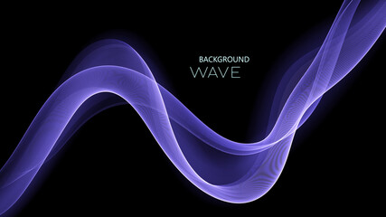 Blue wavy stream of transparent waves on a black background.Abstract background