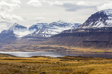 Fototapeta premium Mountains and fjord landscape in Iceland