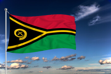vanuatu national flag waving in the wind against deep blue sky.  International relations concept.