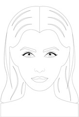 Girl portrait coloring book. Black and white portrait of a young girl. Vector illustration isolated on white background.