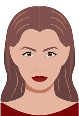 Portrait of a girl with brown eyes and dark red lips. Image of a photo for documents. Vector illustration isolated on white background.
