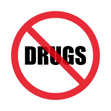 No drugs signs . Drug prohibition means no drugs. Isolated on white background. Flat style. Vector