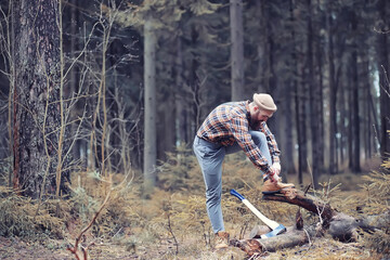 Autumn rainy weather and a young man with an umbrella