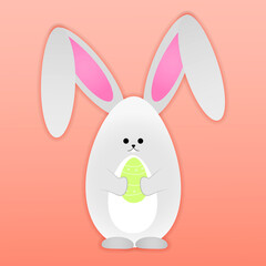 Cute paper bunny with Easter egg. Easter bunny isolated on background. Happy Easter card. illustration