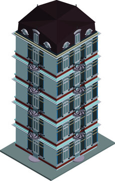 Modern residential building, living apartment Illustration in Isometric View, Suitable for Diagrams, Infographics, Illustration, And Other Graphic Related Assets
