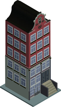 Vector isometric icon or infographic elements representing low poly town apartment building for city map creation