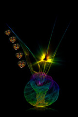 Fractal image of a bouquet of flowers on a black background 