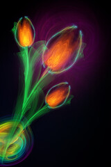 Fractal image of a bouquet of flowers on a black background 