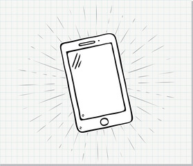 Doodle phone on sunburst background
