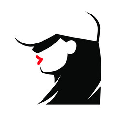 Fashion girl wearing a baseball cap portrait symbol on gray backdrop. Design element