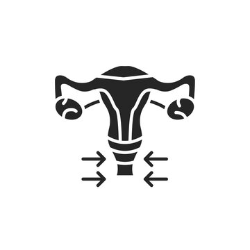 Intimate plastic female reproductive system glyph black icon. Sign for web page, mobile app, button, logo. Vector isolated element. Editable stroke.