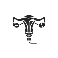 Laser treatment cervical pathology black glyph icon. Female reproductive system checkup. Sign for web page, mobile app, button, logo. Vector isolated element. Editable stroke.