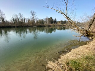 Reuss River before Lake Flachsee and in natural protection zone Aargau Reuss river plain...
