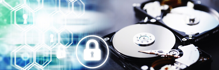 Computer accessories. The disassembled hard drive. Repair of components PC. Broken external hard drive. Computer background.