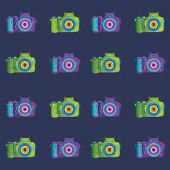 Vector pattern of colorful cameras on a dark background