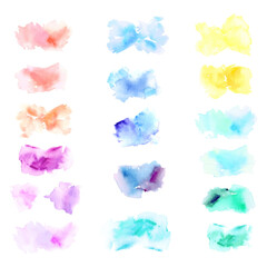 Vector watercolor shapes set in rainbow colors