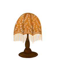Vintage table lamp with yellow lampshade. Illustration on white isolated background 