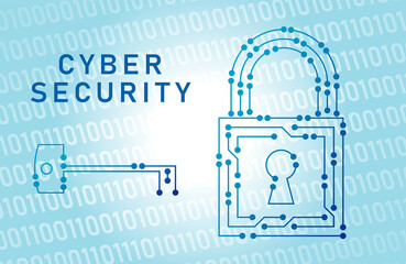 Cyber security concept. Lock and key symbol from lines, point connecting network on blue background. Illustration vector