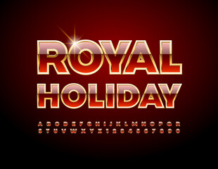 Vector elite template Royal Holiday. Chic Red and Gold Font. Glossy Alphabet Letters and Numbers set