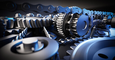 Fototapeta na wymiar Gears and cogs mechanism. Industrial machine, engine