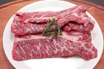 fresh raw meat on a white plate