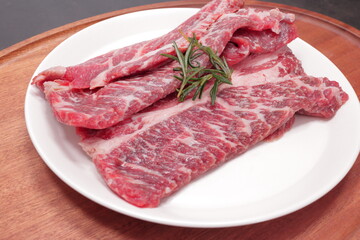 fresh raw meat on a white plate