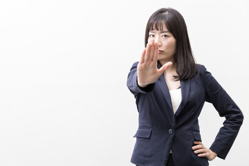 Woman sticking out the palm  (gesture)