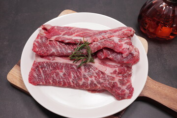 fresh raw meat on a white plate