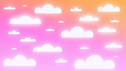 3d illustration of a bright sky at sunset with paper clouds. Bright summer sky background at sunset with paper clouds.