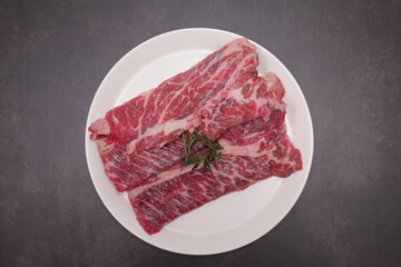 fresh raw meat on a white plate