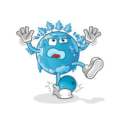 winter earth hiten by bowling cartoon. cartoon mascot vector
