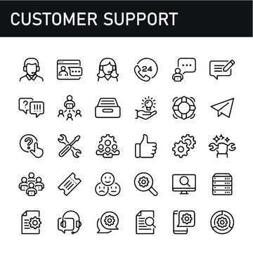 Customer Support - thin line vector icon set. Pixel perfect. The set contains icons: Contact Us, Life Belt, Support, 24 Hrs Telephone, Text Messaging, Ticket. stock illustration
