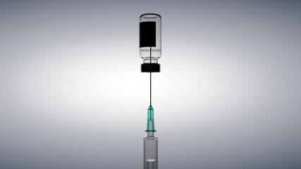 injection vial with needle inside on white background