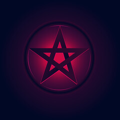 Vector neon glowing illustration of  magic  pentagram occult sign. Witchcraft symbol in a circle.