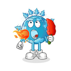 winter earth eat hot chilie mascot. cartoon vector