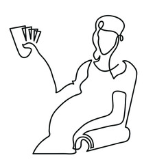 One line drawing of  pregnant woman with money in her hands
One continuous line drawing of  woman  holding money.
