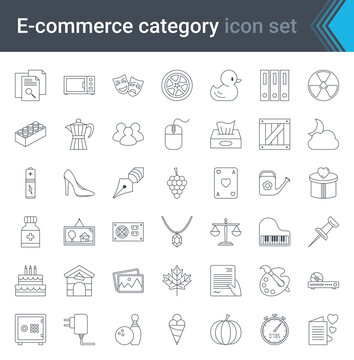 Set of e-commerce and online shopping web icons in line style. Mobile shop, digital marketing. High quality vector illustration.
