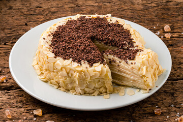 Slice of Chocolate and Cottage Cheese Crepe Cake, Maslenitsa