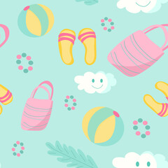 Seamless summer pattern. Vector beach elements for clothes, wallpapers, web-design, cards, etc