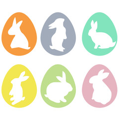 Set of easter eggs with rabbit silhouette. Vector illustration.