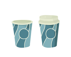 Paper cup with plastic lid. Outline vector illustration on a white background. Tea, coffee.