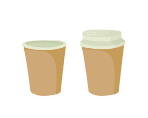 Paper cup with plastic lid. Outline vector illustration on a white background. Tea, coffee.