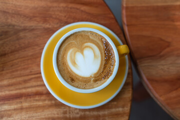 Hot latte coffee with latte art in a cup