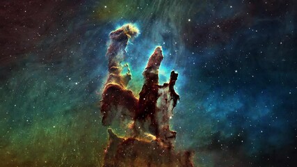 Space Travel to The Eagle Nebula. Space Flight to star field Galaxy and Nebulae deep space exploration. 4K 3D seamless looping Flight to Eagle Nebula Messier 16. Elements furnished by NASA image.