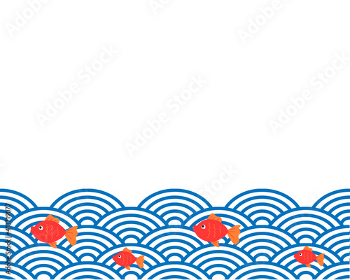 Fototapete 波と金魚の背景イラストデザイン Fototapeten 桃子 武内