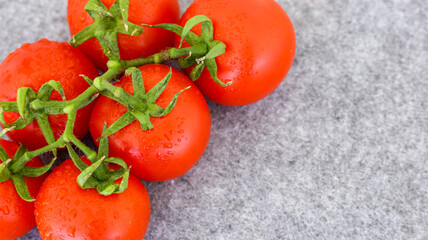 bright homemade tomatoes on a gray table